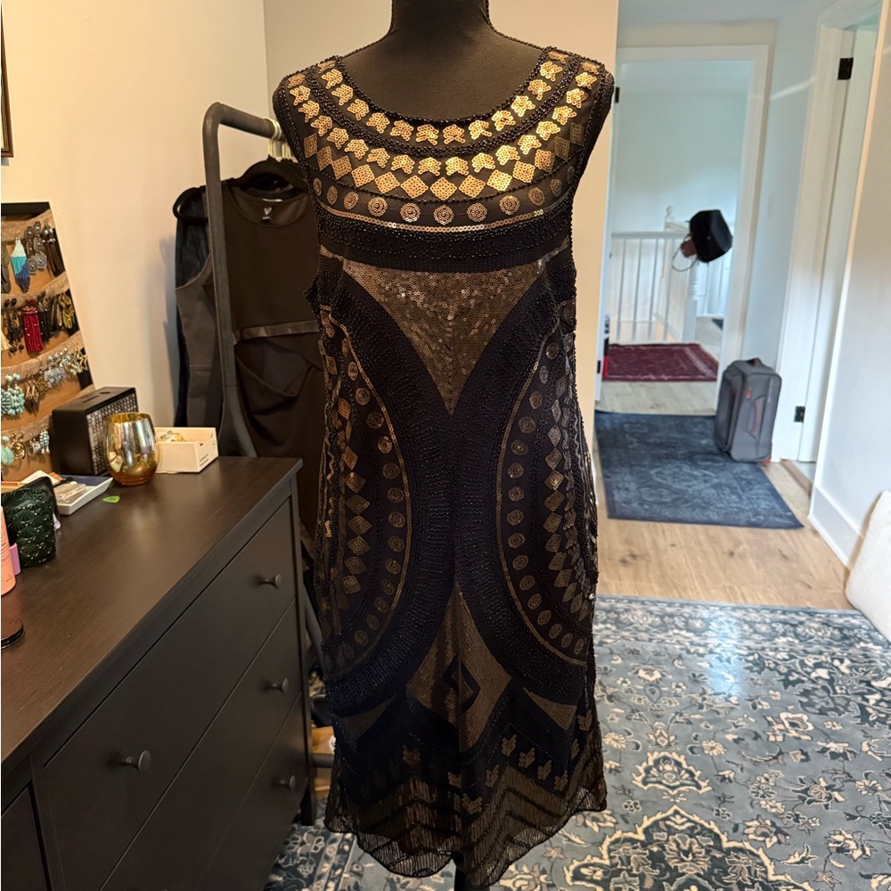 Molly Bracken Black and Gold Midi Dress